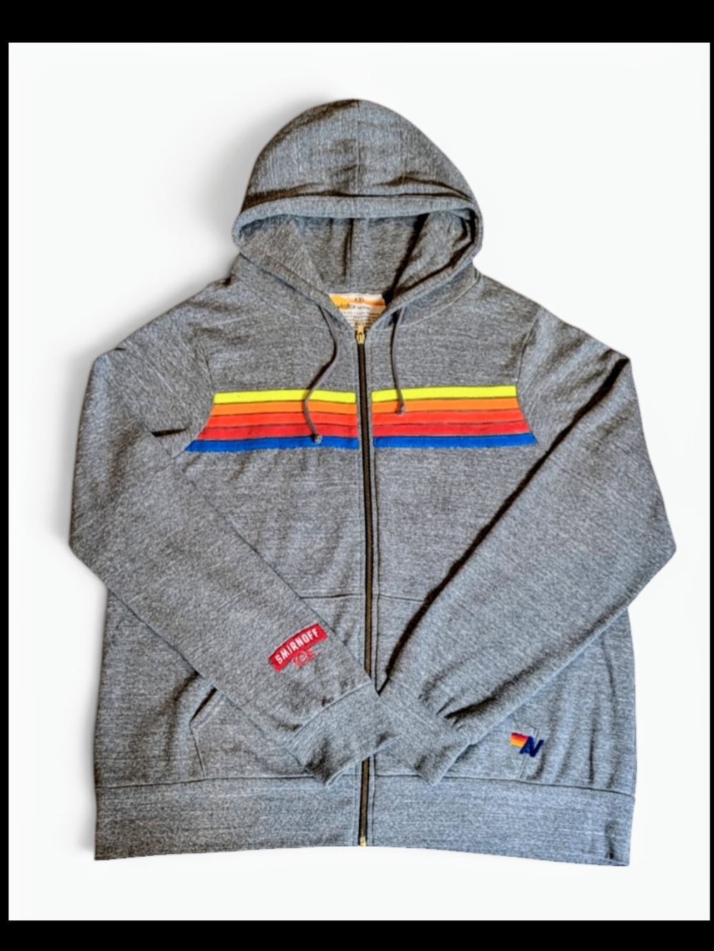 Aviator Nation 5 Neon Stripe Hoodie Heather Gray Smirnoff Collab XL Unisex